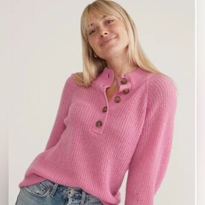 Marine Layer Dream Yarn Half Placket Sweater pink alpaca blend L